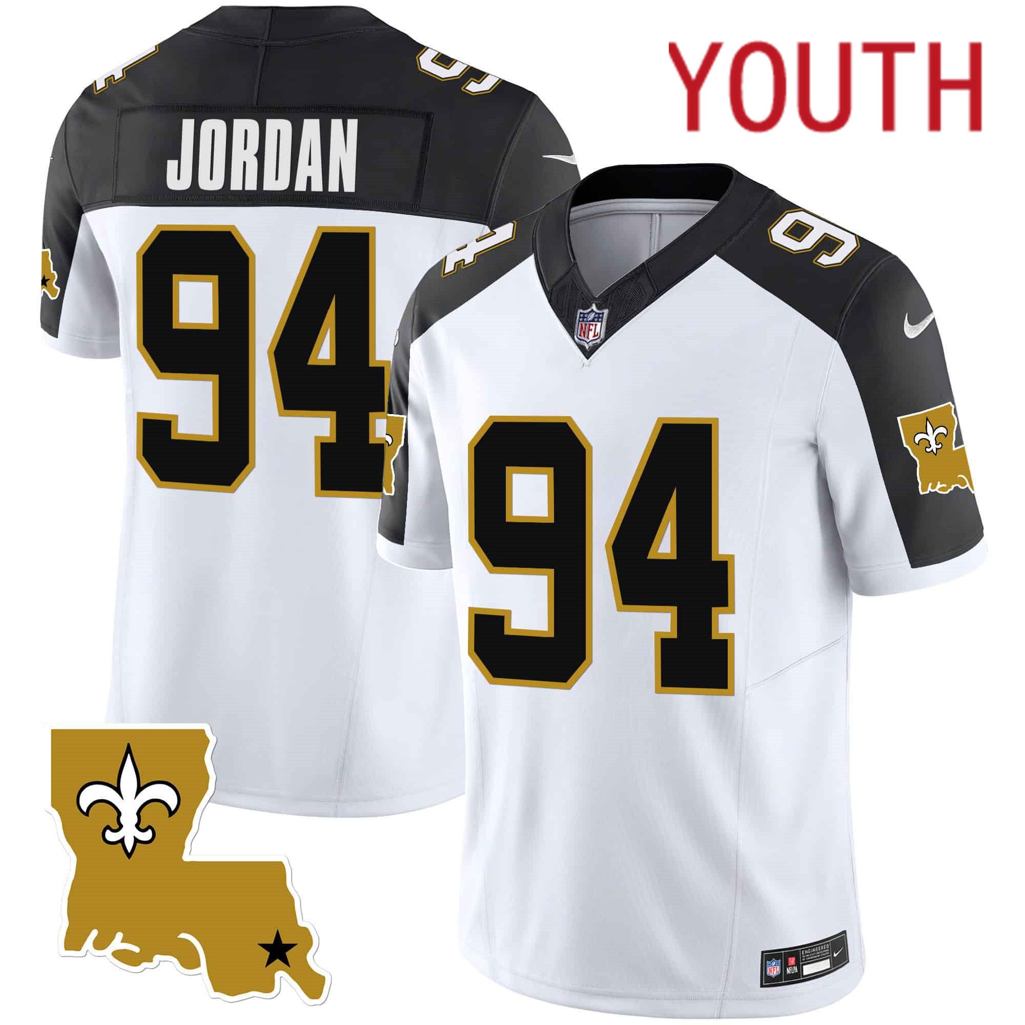 Youth New Orleans Saints #94 Jordan White 2024 Nike 1987 Legacy Vapor Limited NFL Jersey style 1